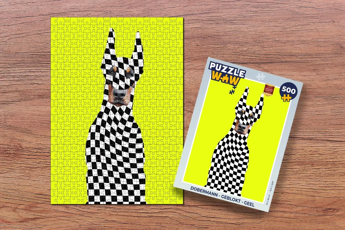 PuzzleWow Dobermann Geblokt Legpuzzel 500 Stuks - Geel