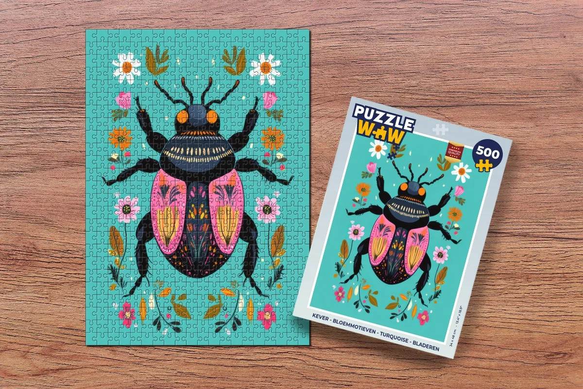 PuzzleWow Kever Bloemmotieven Legpuzzel 500 Stuks - Turquoise