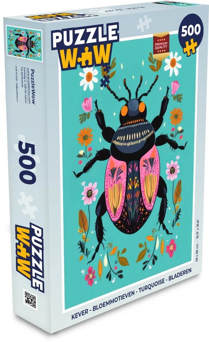 PuzzleWow Kever Bloemmotieven Legpuzzel 500 Stuks - Turquoise