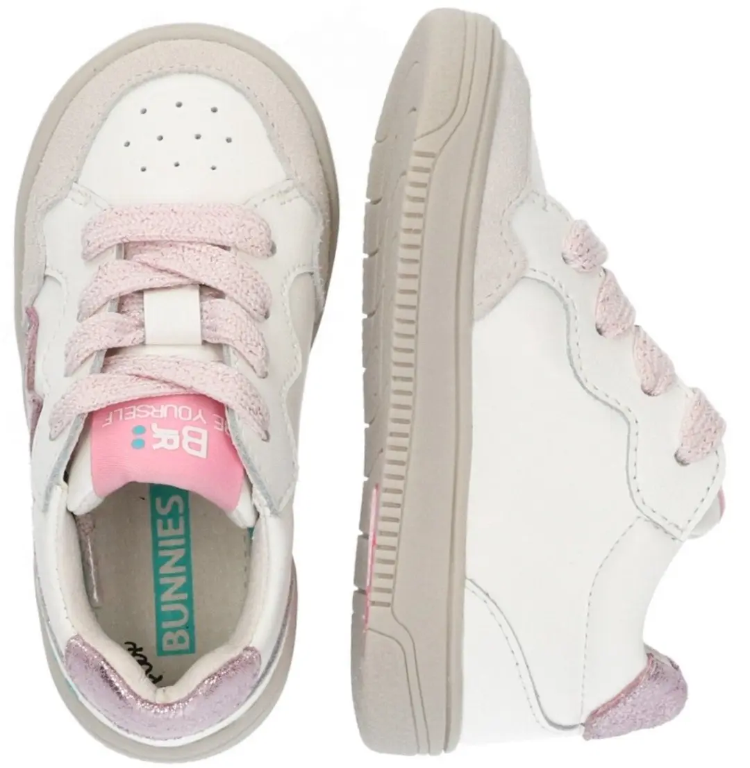 BunniesJR 225256-500 Meisjes Lage Sneakers - Wit/Roze - Leer - Veters - afbeelding 3 van 6