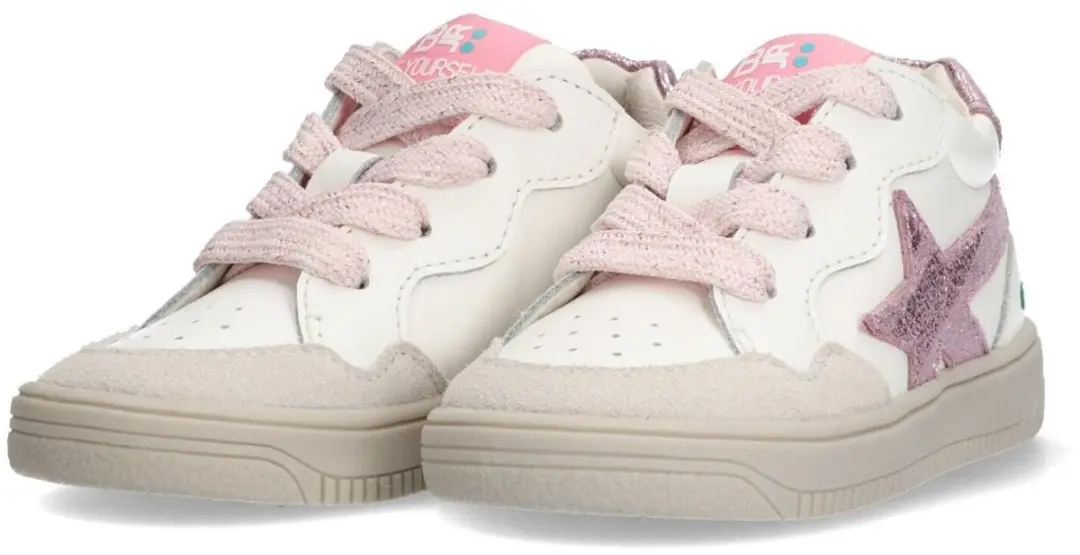 BunniesJR 225256-500 Meisjes Lage Sneakers - Wit/Roze - Leer - Veters - afbeelding 6 van 6