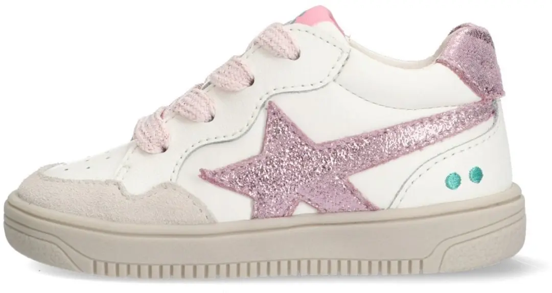 BunniesJR 225256-500 Meisjes Lage Sneakers - Wit/Roze - Leer - Veters - afbeelding 5 van 6