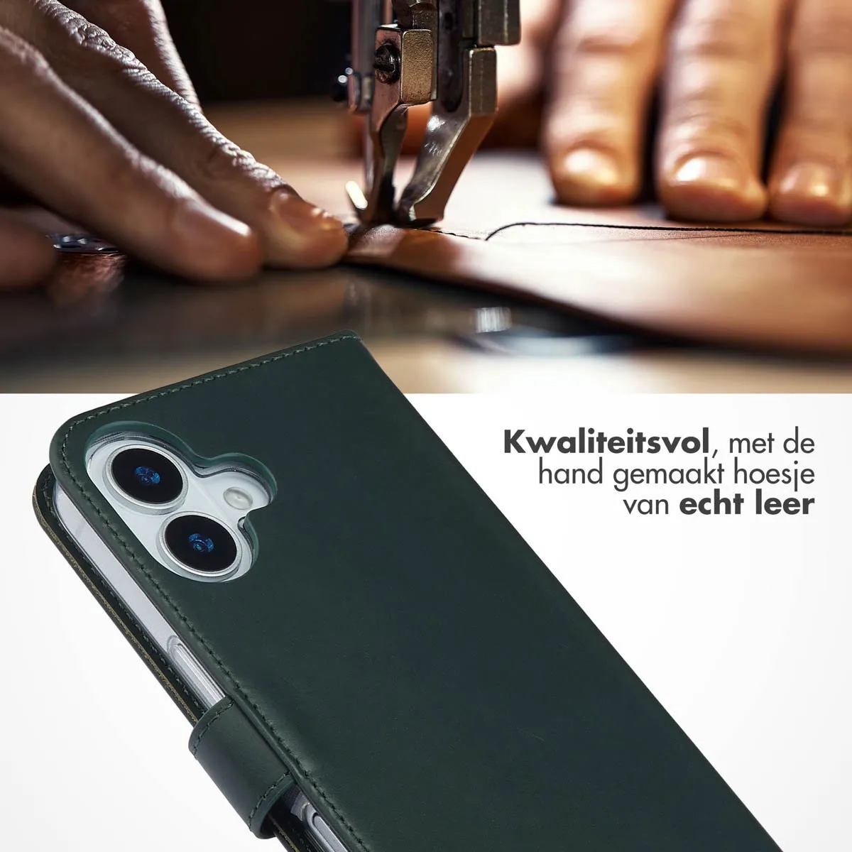 Selencia Hoesje iPhone 17 Groen - Lederen Bookcase 3 Pasjes