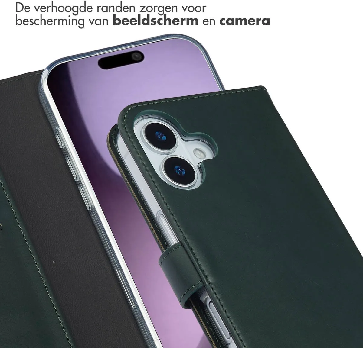 Selencia Hoesje iPhone 17 Groen - Lederen Bookcase 3 Pasjes