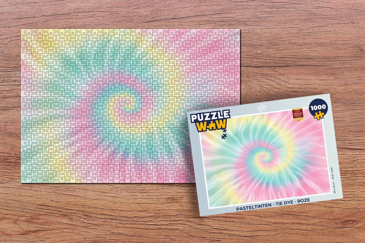 PuzzleWow Legpuzzel 1000 Stuks - Pasteltinten Tie Dye Roze