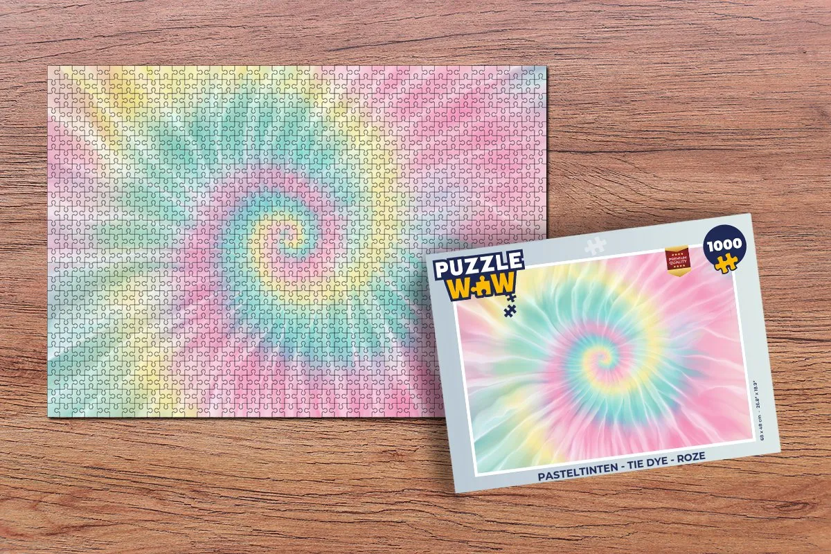 PuzzleWow Legpuzzel 1000 Stuks - Pasteltinten Tie Dye Roze