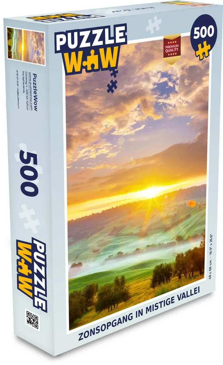 PuzzleWow Legpuzzel 500 Stuks - Mist Zon Natuur Toscane - Multicolor