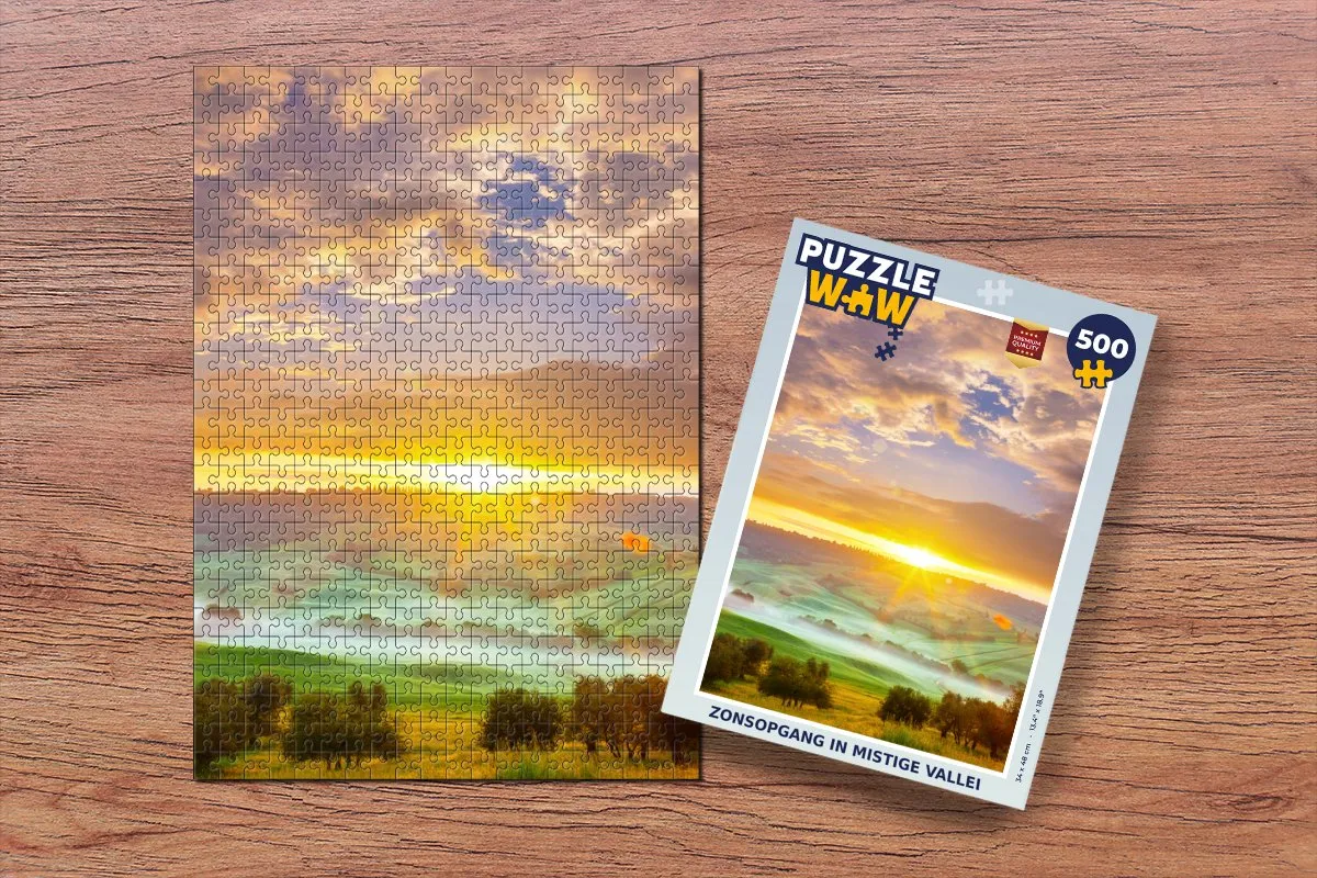 PuzzleWow Legpuzzel 500 Stuks - Mist Zon Natuur Toscane - Multicolor