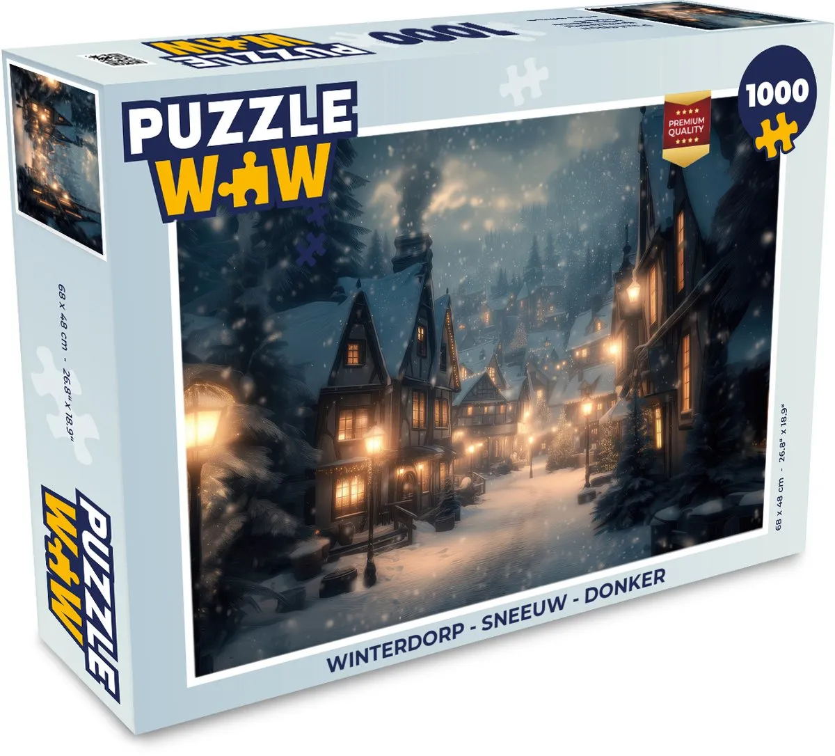 PuzzleWow Winterdorp Sneeuw Donker Puzzel 500 Stuks