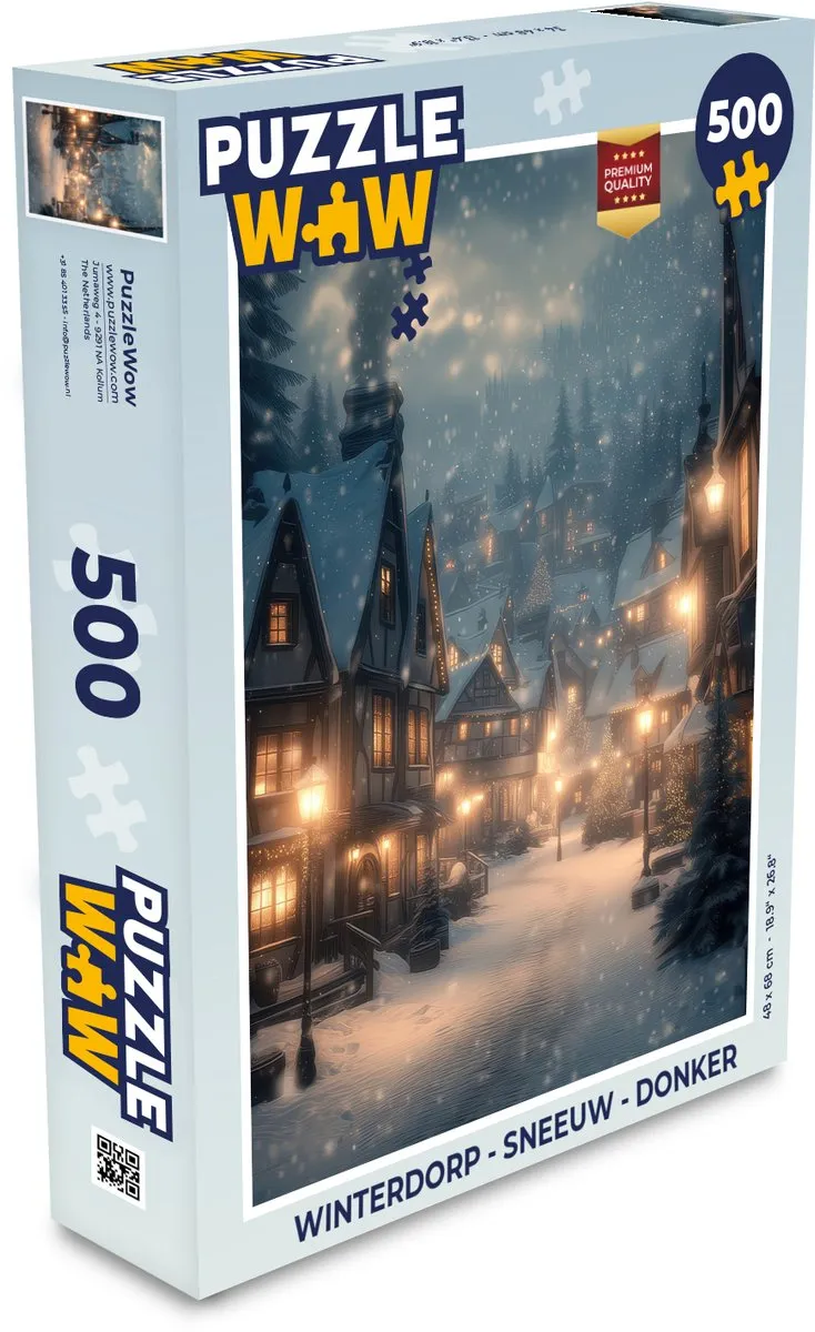 PuzzleWow Winterdorp Sneeuw Donker Puzzel 500 Stuks