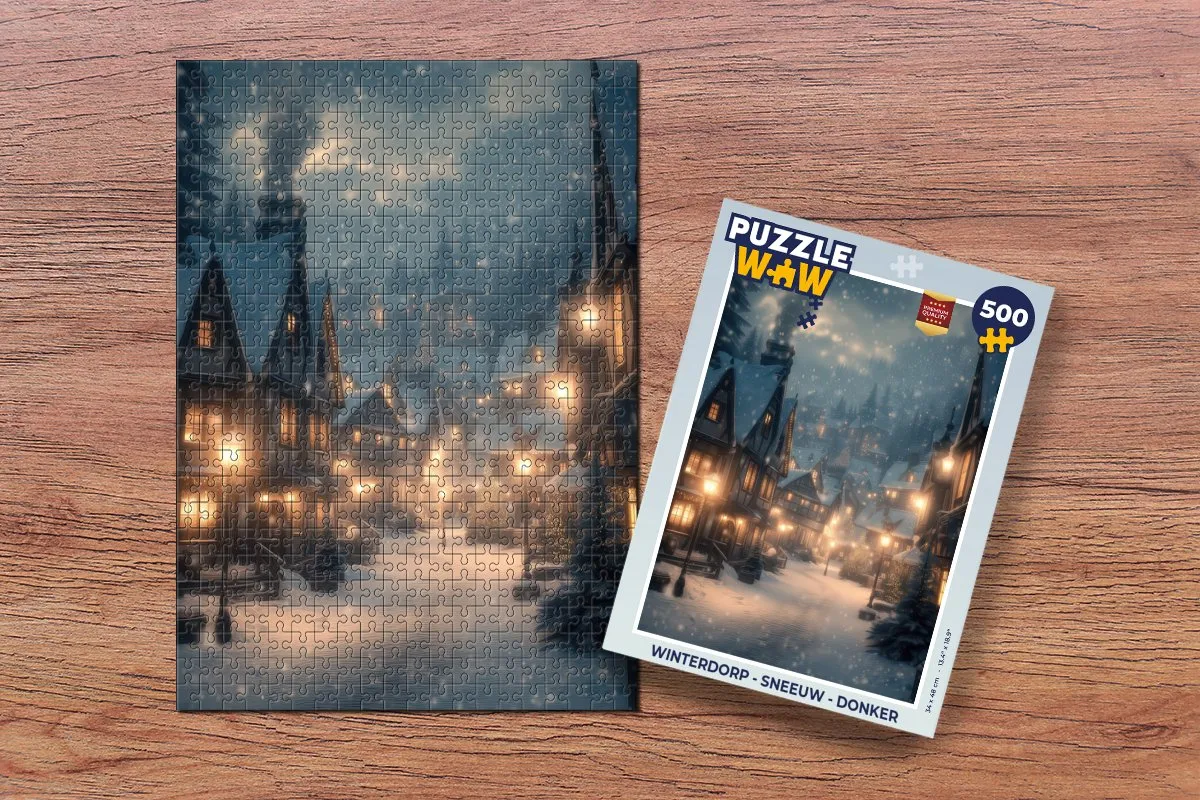 PuzzleWow Winterdorp Sneeuw Donker Puzzel 500 Stuks