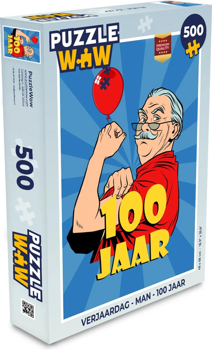 PuzzleWow Verjaardag Man 100 Jaar Legpuzzel 500 Stuks - Multicolor