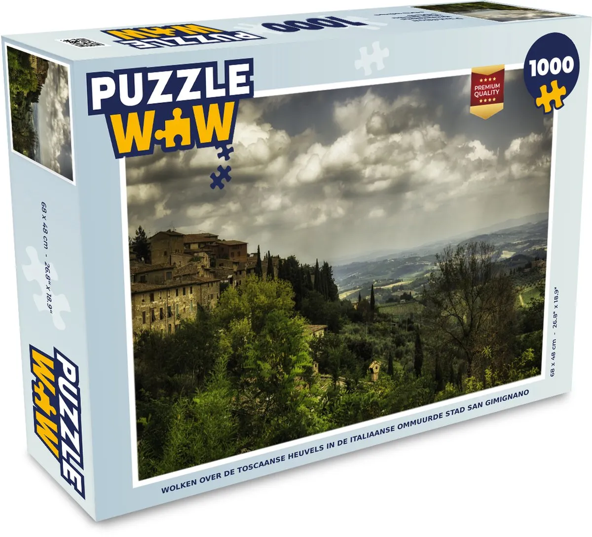 PuzzleWow Wolken Toscaanse Heuvels San Gimignano Legpuzzel 1000 Stuks - Multicolor