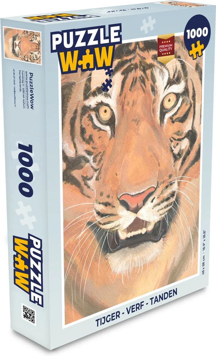 PuzzleWow Tijger Verf Tanden Legpuzzel 1000 Stuks - Multicolor