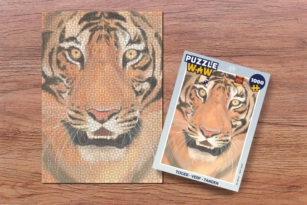 PuzzleWow Tijger Verf Tanden Legpuzzel 1000 Stuks - Multicolor