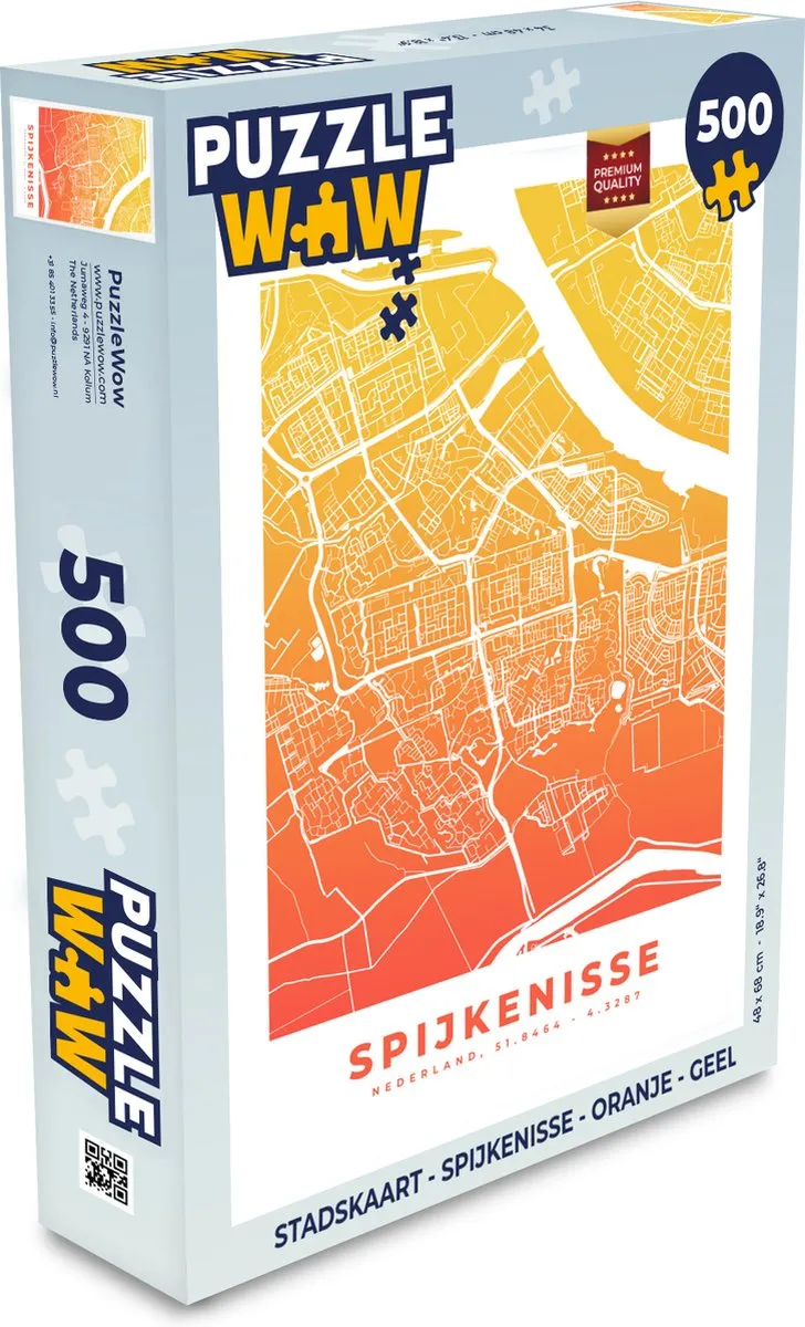 PuzzleWow Stadskaart Spijkenisse Legpuzzel 500 Stuks - Multicolor