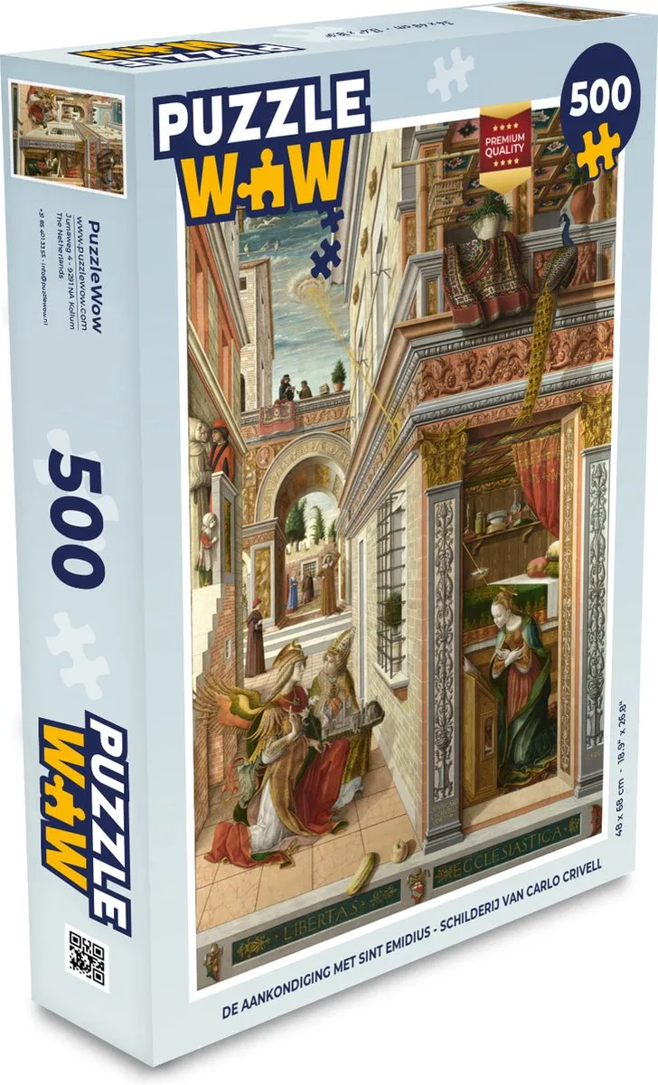 PuzzleWow De Aankondiging met Sint Emidius Carlo Crivelli Legpuzzel 500 Stuks - Multicolor