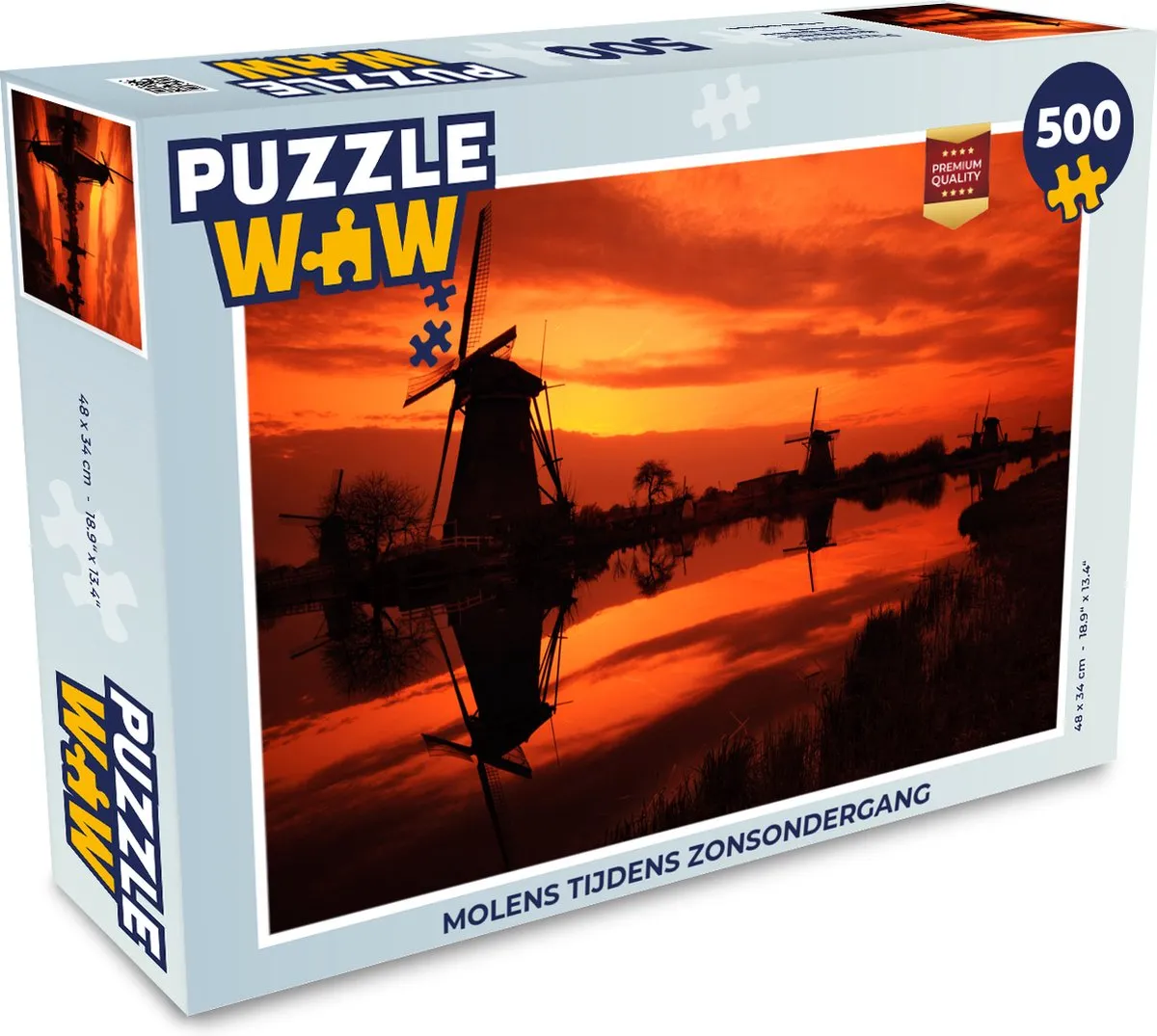 PuzzleWow Molens bij Zonsondergang Legpuzzel 500 Stuks - Multicolor