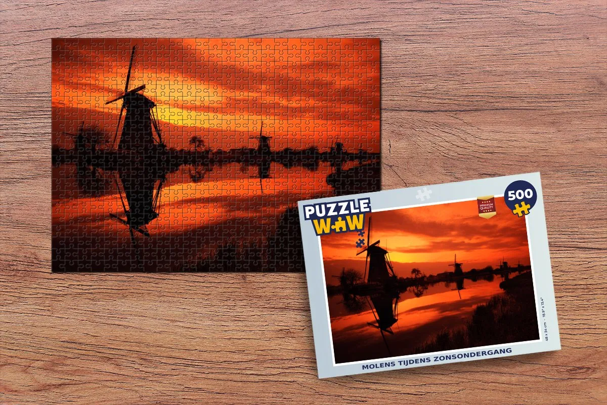 PuzzleWow Molens bij Zonsondergang Legpuzzel 500 Stuks - Multicolor