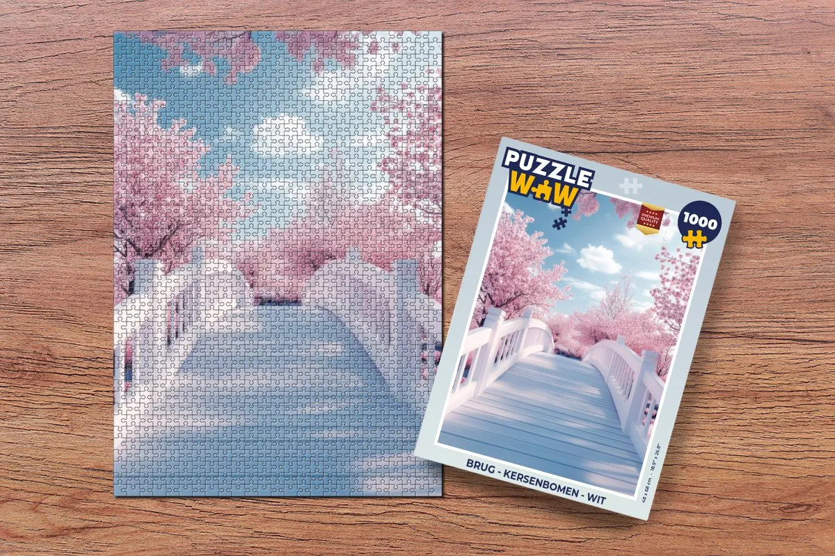 PuzzleWow Brug - Kersenbomen Legpuzzel 1000 Stuks - Wit