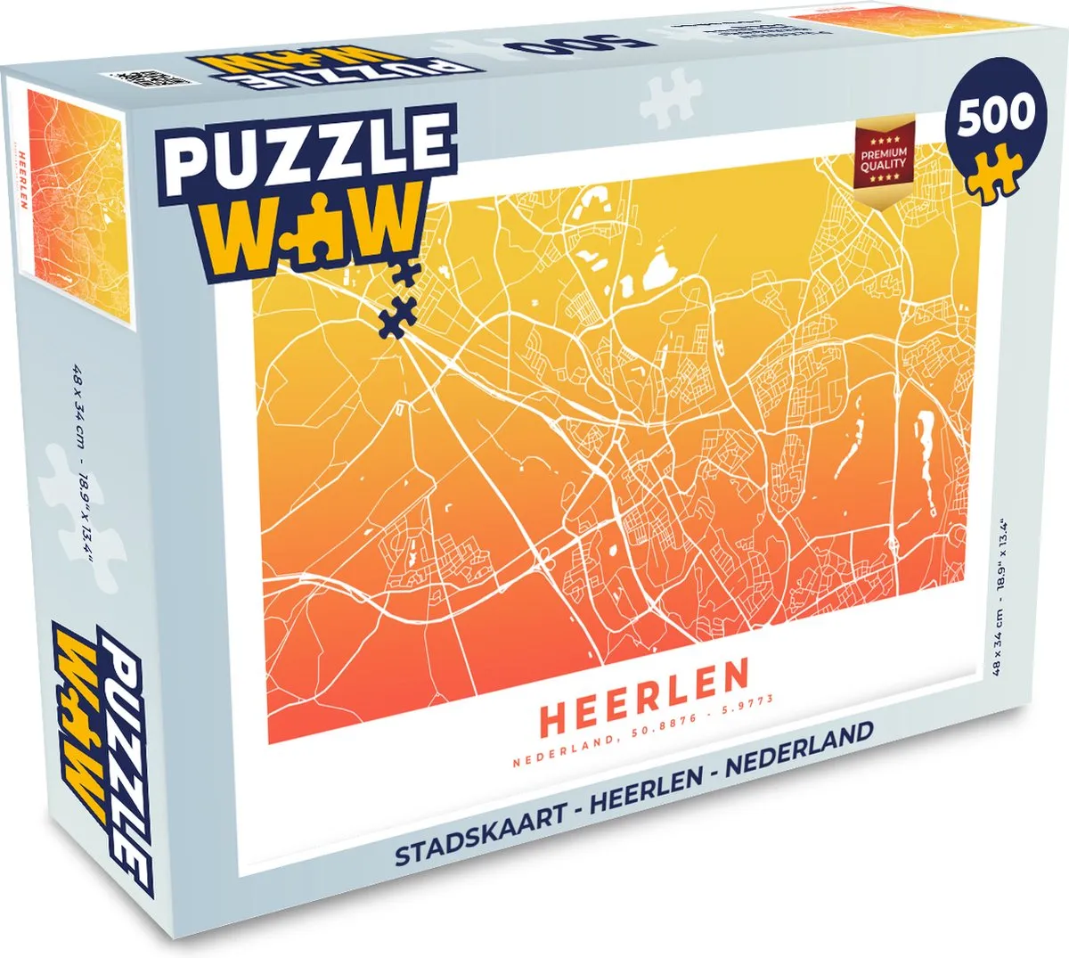 PuzzleWow Stadskaart Heerlen - Legpuzzel 500 Stuks - Multicolor