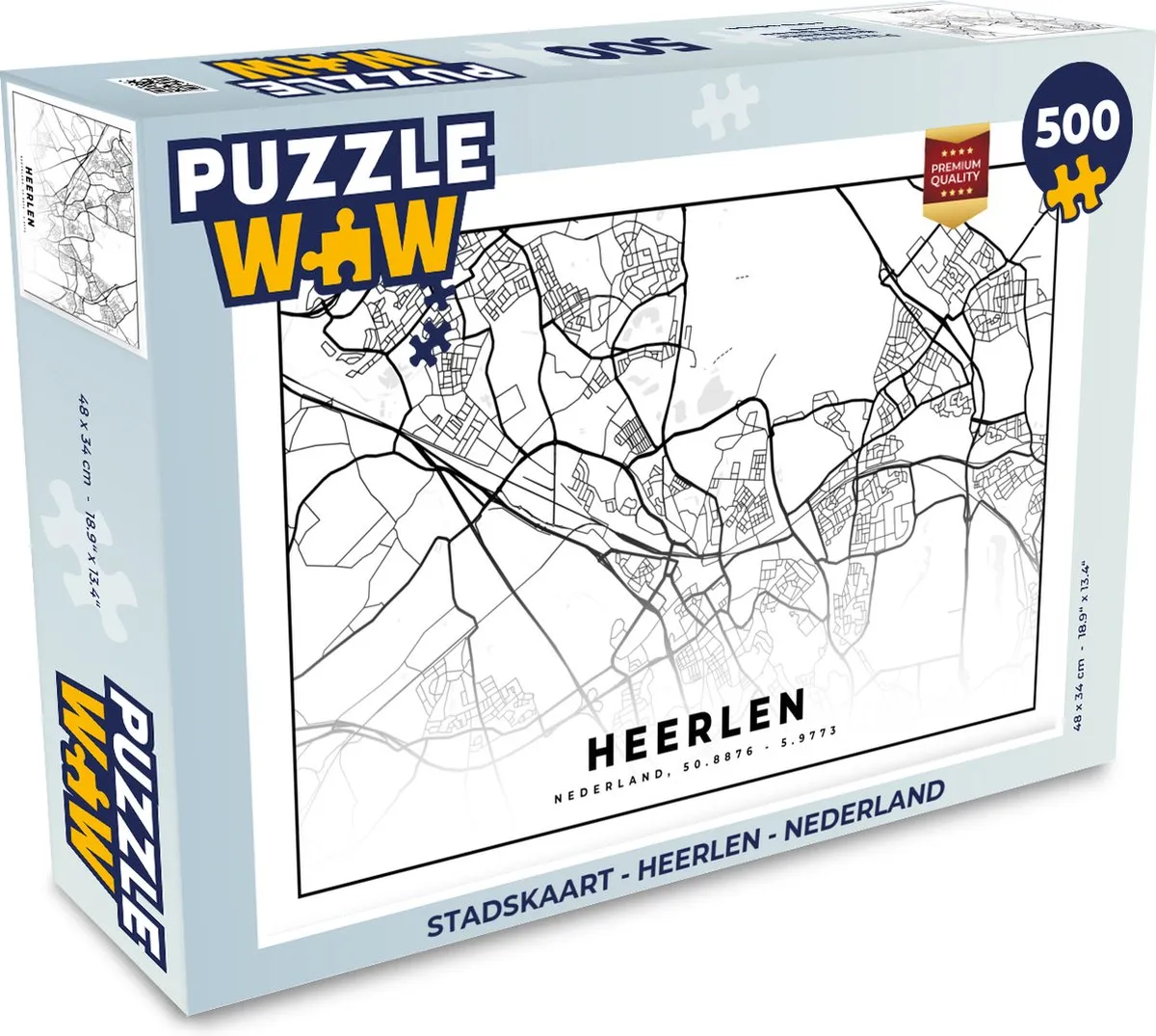 PuzzleWow Stadskaart Heerlen - Legpuzzel 500 Stuks - Multicolor