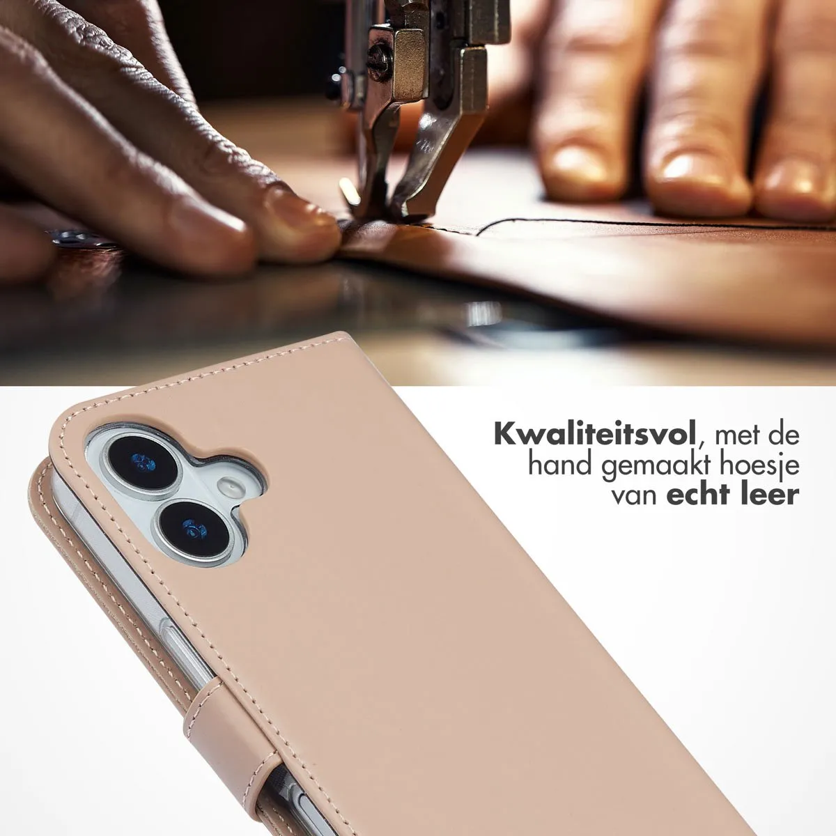 Selencia Hoesje iPhone 17 - Lederen Bookcase Lichtroze - 3 Pasjes