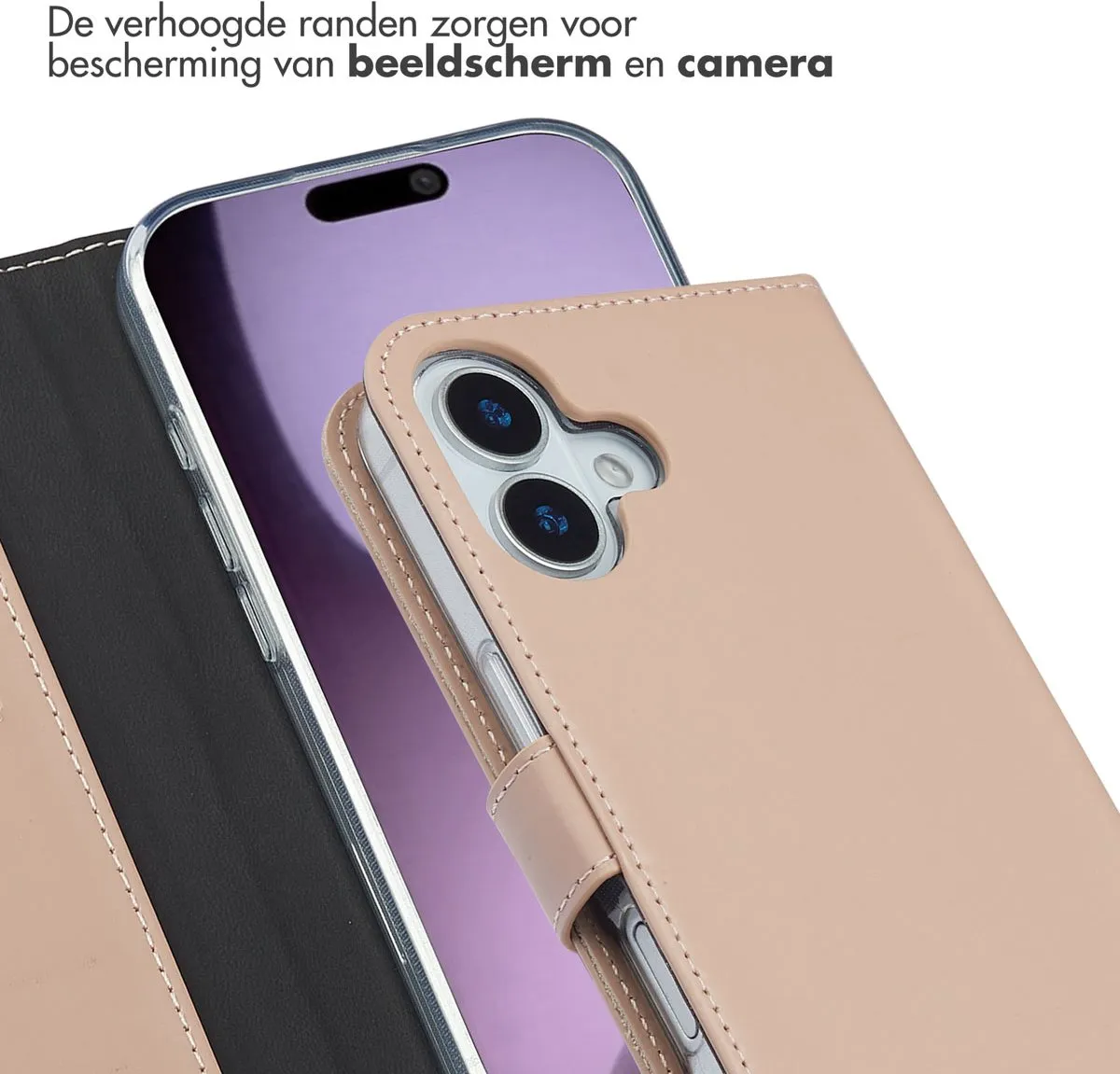 Selencia Hoesje iPhone 17 - Lederen Bookcase Lichtroze - 3 Pasjes