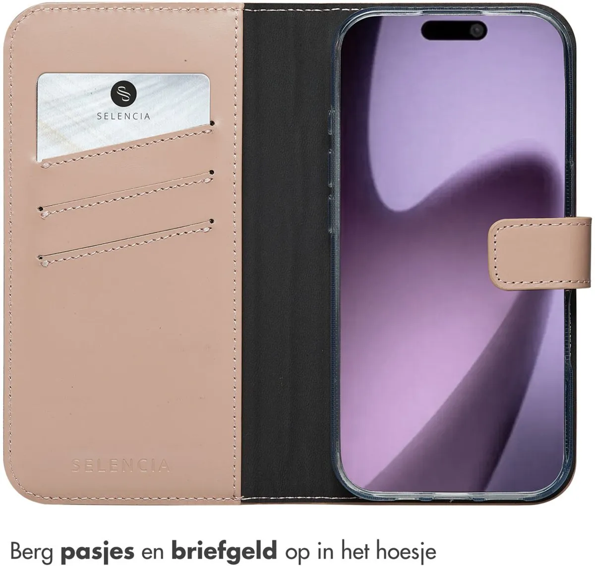 Selencia Hoesje iPhone 17 - Lederen Bookcase Lichtroze - 3 Pasjes