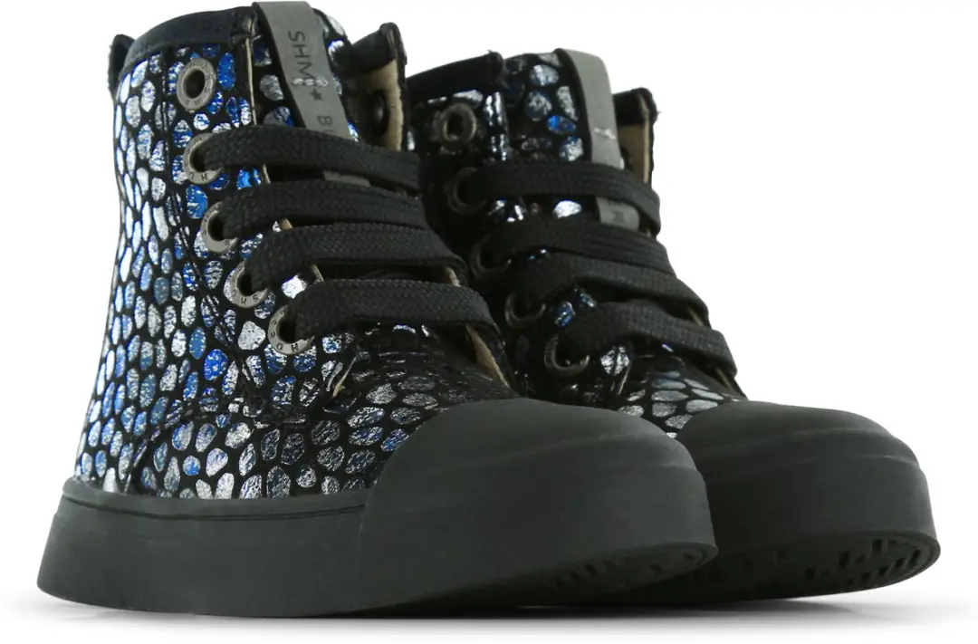 Shoesme oud-zilveren bikerboot met crocoprint