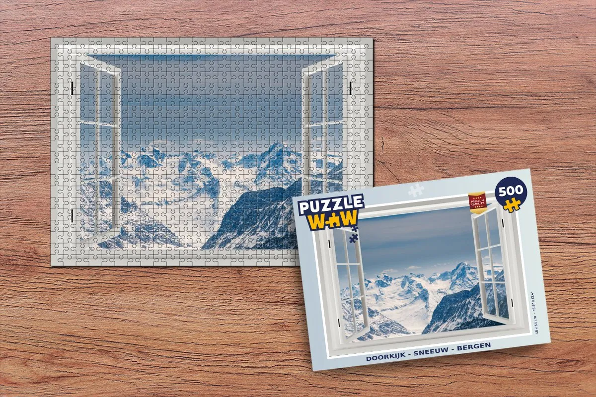 PuzzleWow Doorkijk Sneeuw Bergen Legpuzzel 500 Stuks - Multicolor