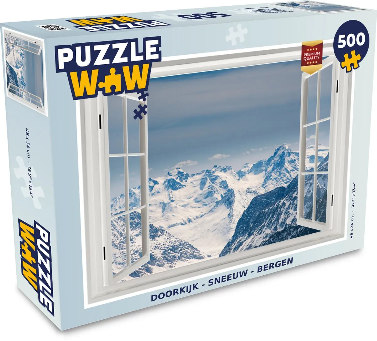 PuzzleWow Doorkijk Sneeuw Bergen Legpuzzel 500 Stuks - Multicolor