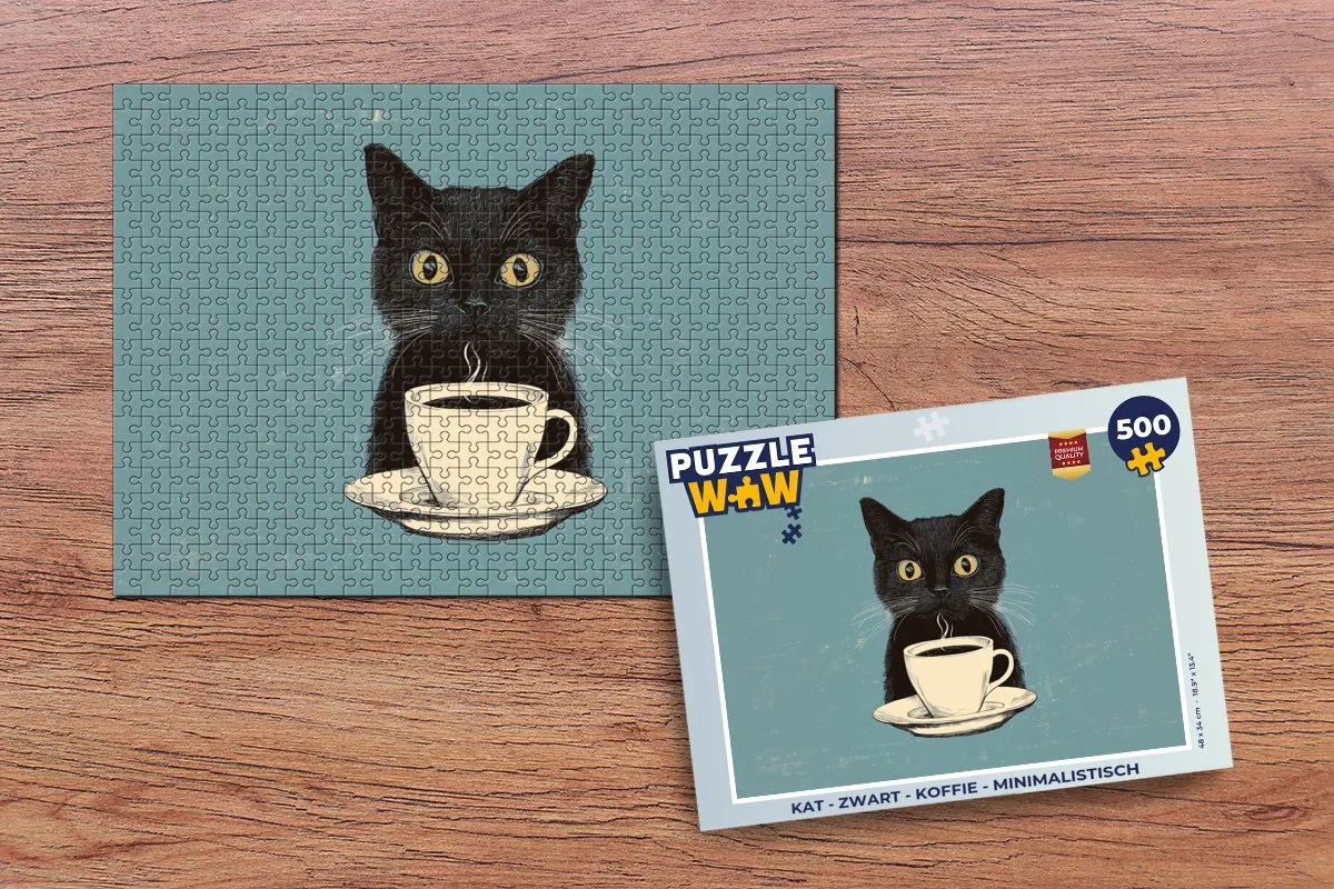 PuzzleWow Minimalistische Kat Puzzel 500 Stuks - Koffie/Zwart