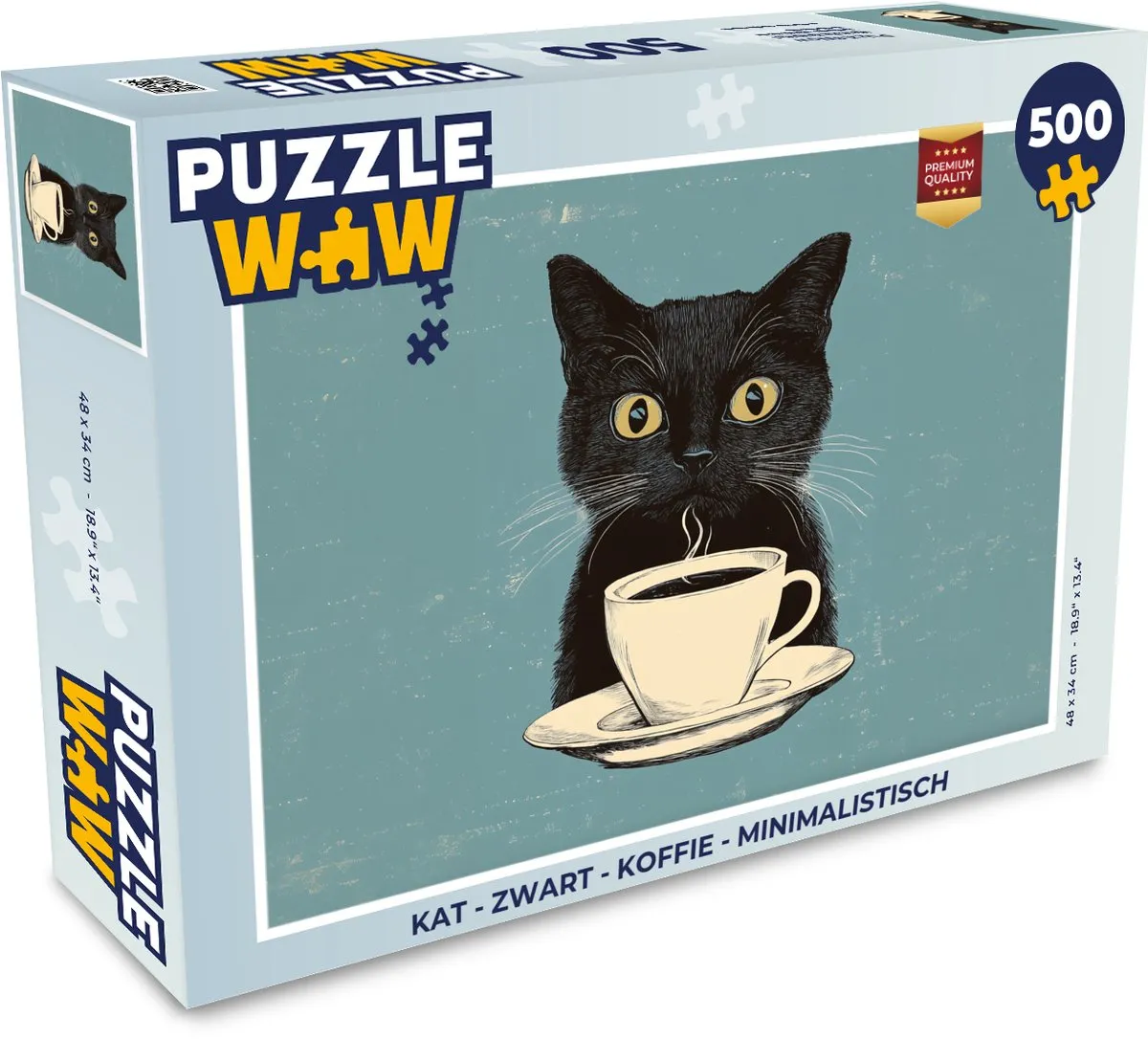 PuzzleWow Minimalistische Kat Puzzel 500 Stuks - Koffie/Zwart