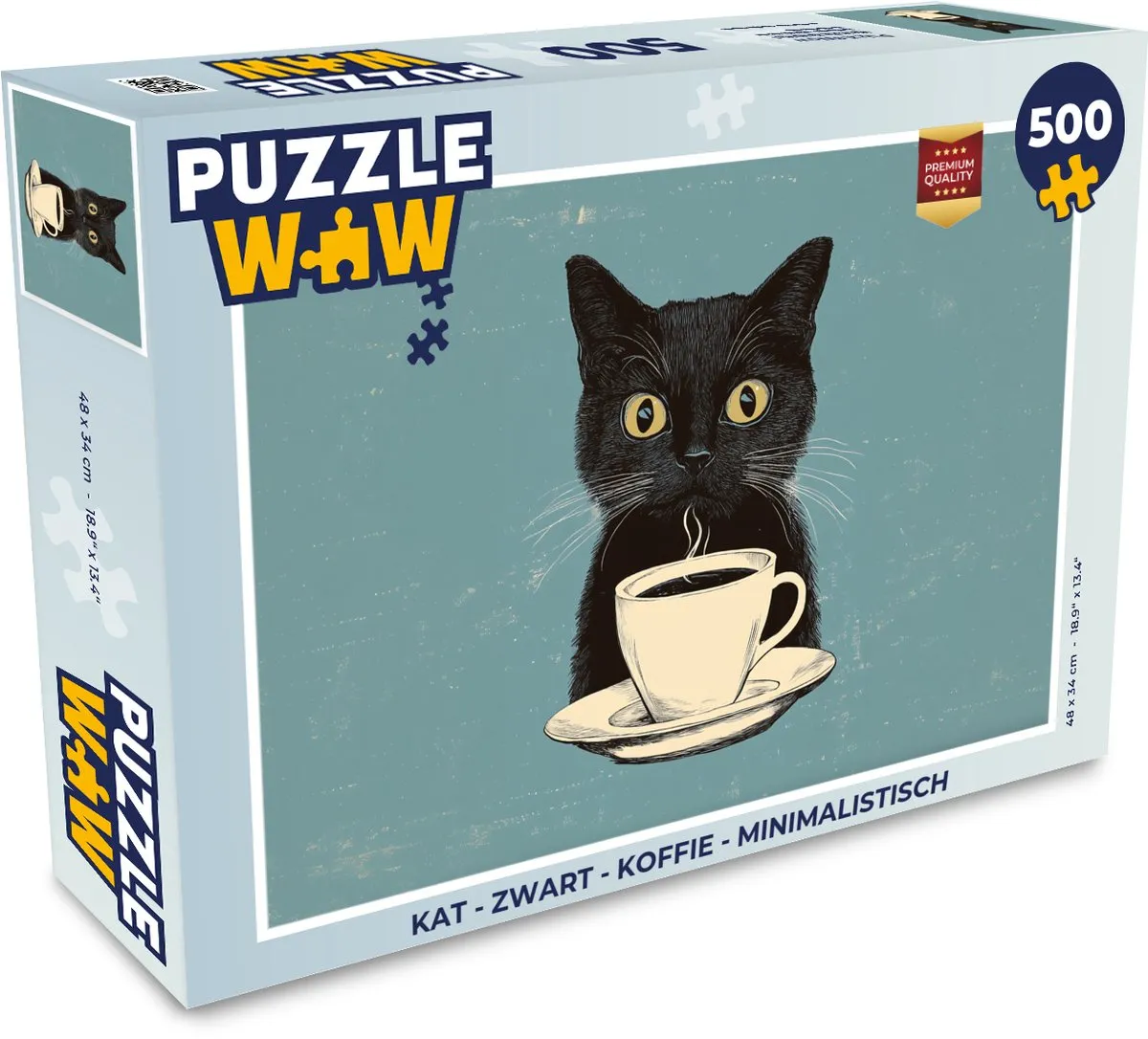 PuzzleWow Minimalistische Kat Puzzel 500 Stuks - Koffie/Zwart