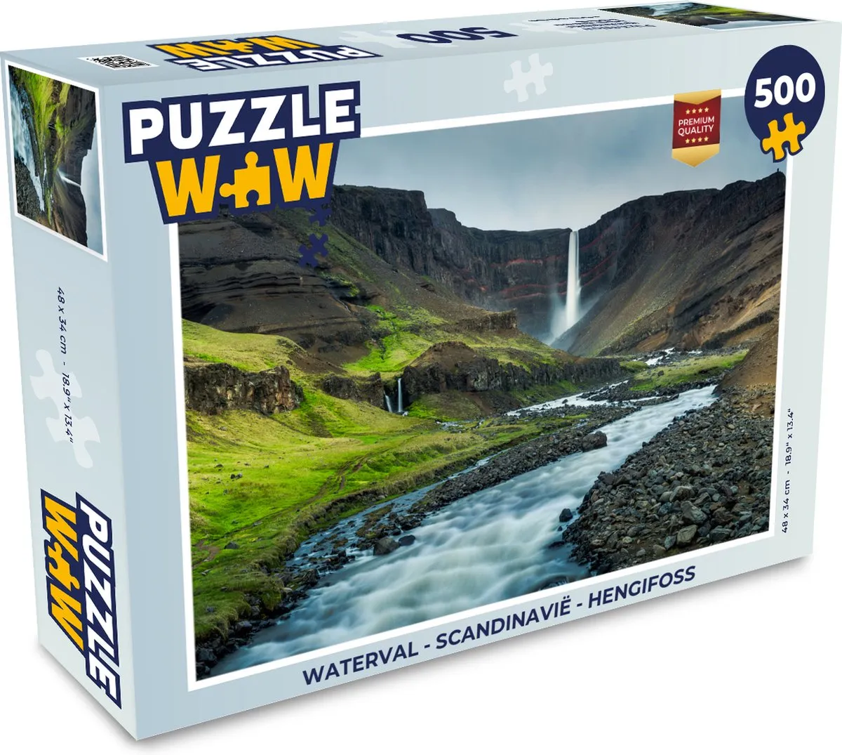 PuzzleWow Waterval Scandinavië Hengifoss Legpuzzel 500 Stuks - Multicolor