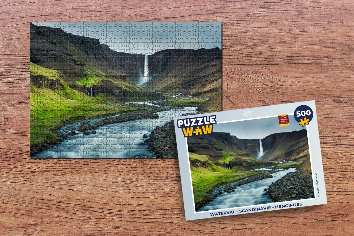 PuzzleWow Waterval Scandinavië Hengifoss Legpuzzel 500 Stuks - Multicolor