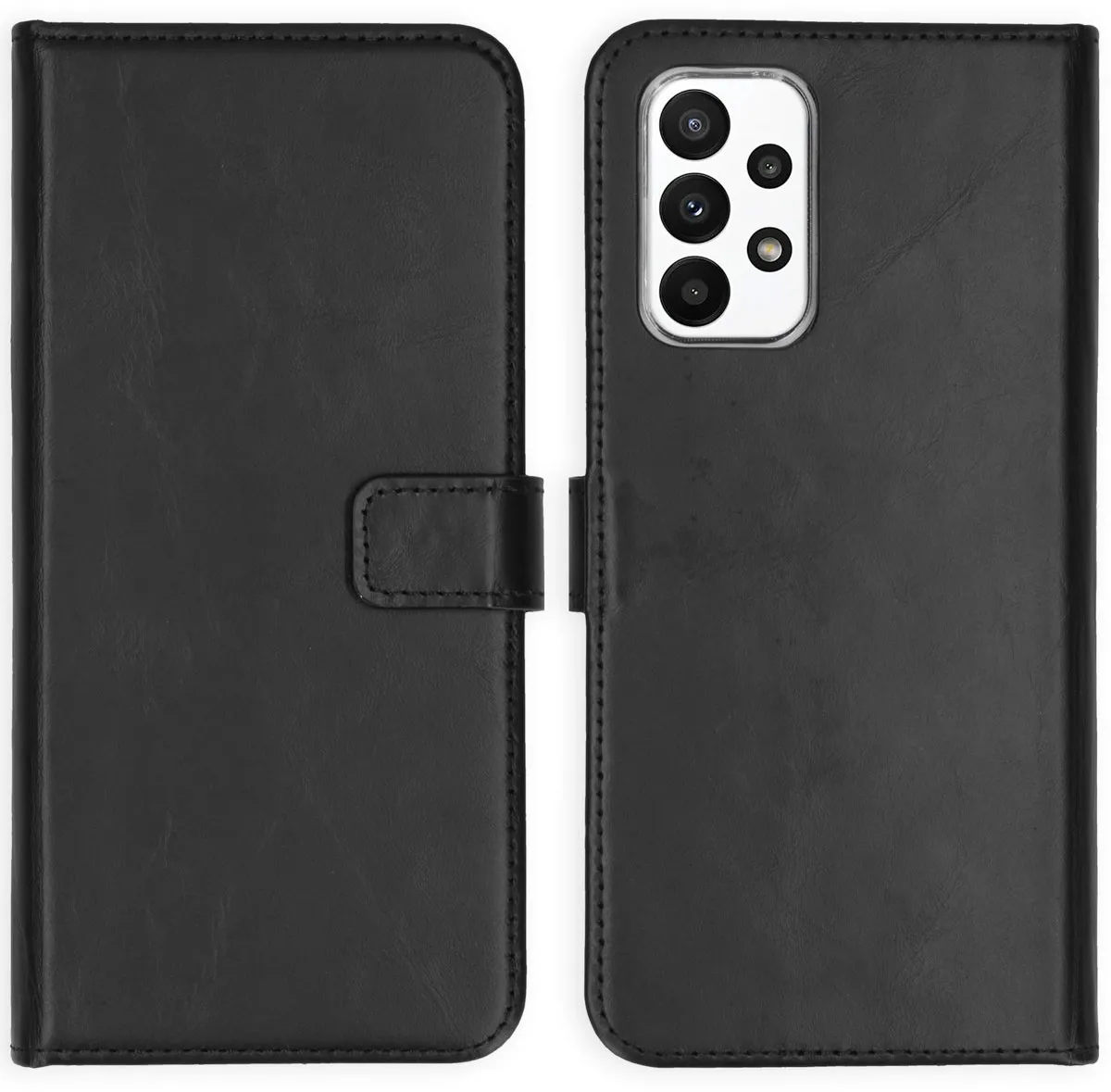 Selencia Hoesje Samsung Galaxy A23 - Echt Lederen Bookcase 3 Stuks - Zwart