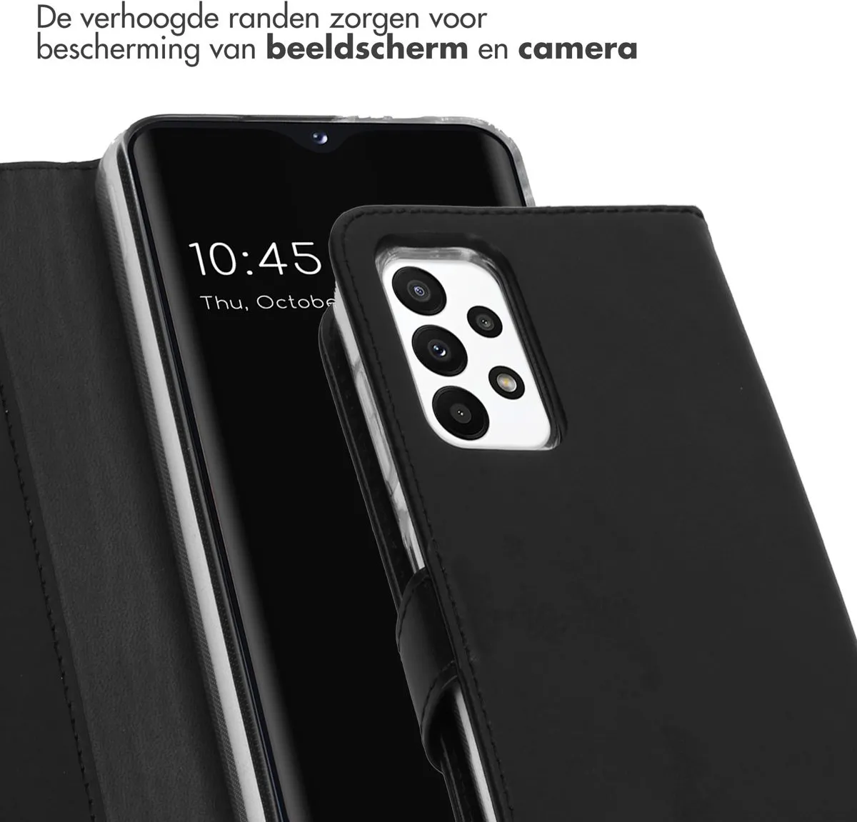 Selencia Hoesje Samsung Galaxy A23 - Echt Lederen Bookcase 3 Stuks - Zwart