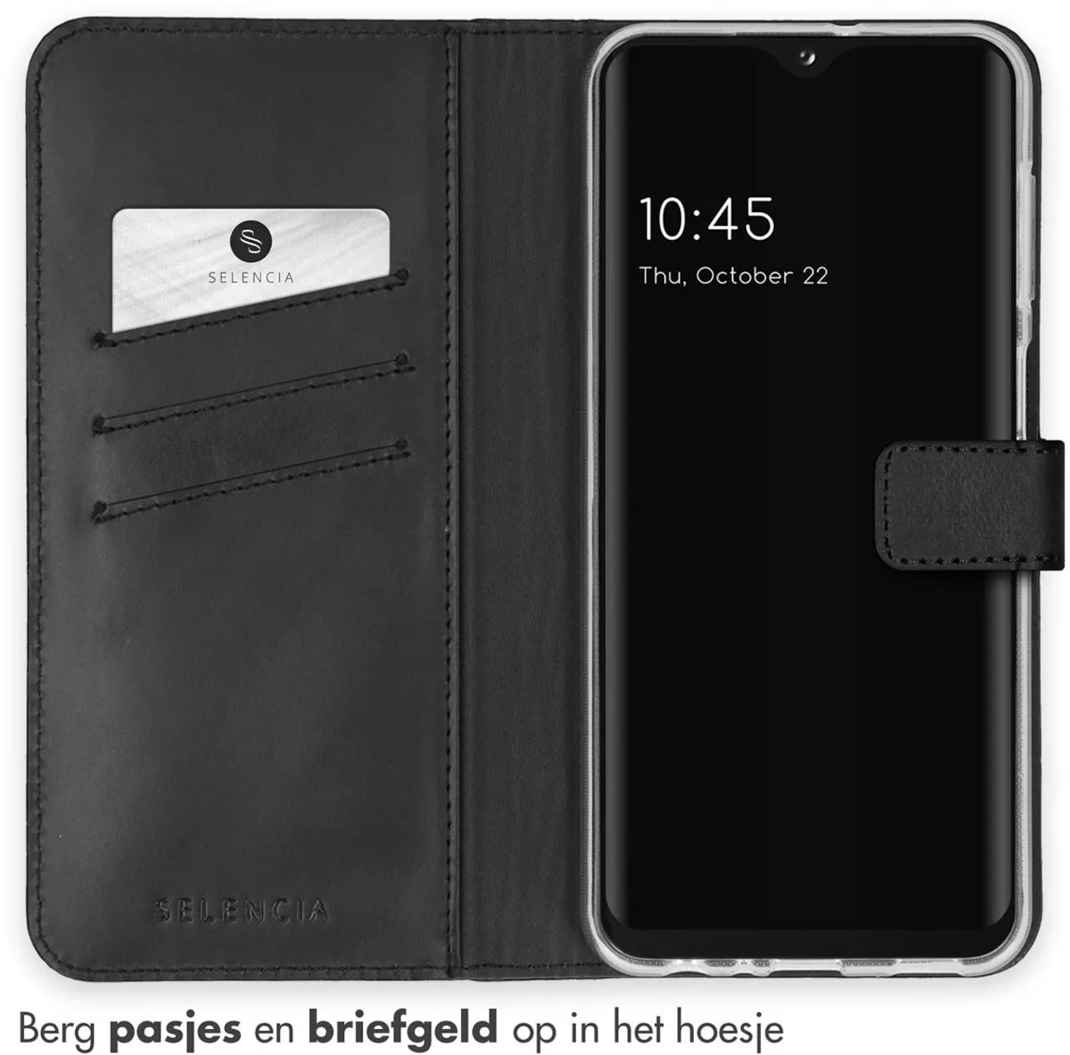Selencia Hoesje Samsung Galaxy A23 - Echt Lederen Bookcase 3 Stuks - Zwart