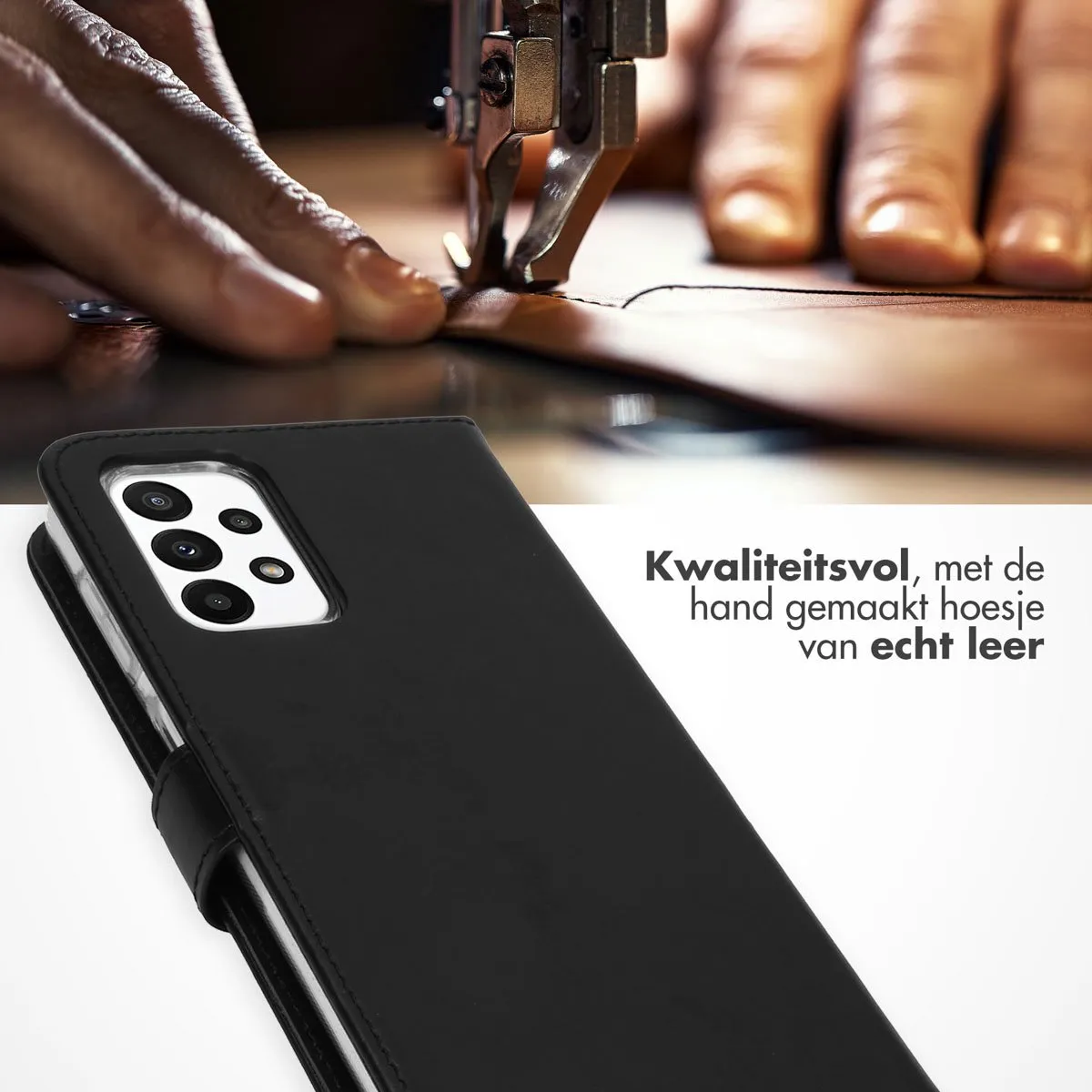 Selencia Hoesje Samsung Galaxy A23 - Echt Lederen Bookcase 3 Stuks - Zwart