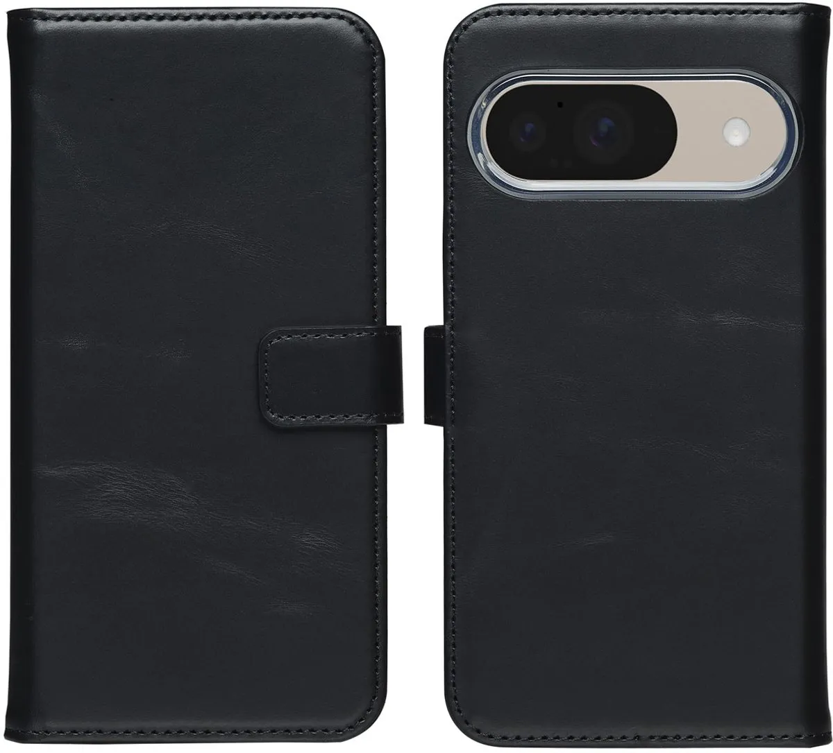 Selencia Hoesje Google Pixel 10/10 Pro - Echt Lederen Bookcase - 3 Pasjes - Zwart