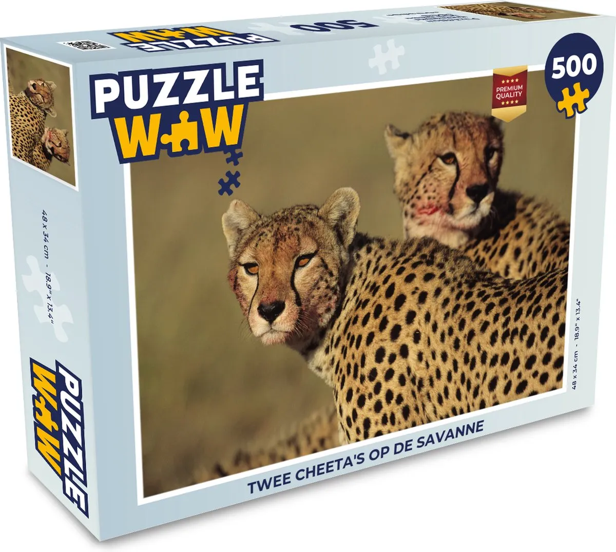 PuzzleWow Legpuzzel Twee cheeta's op de savanne 500 Stuks - Multicolor