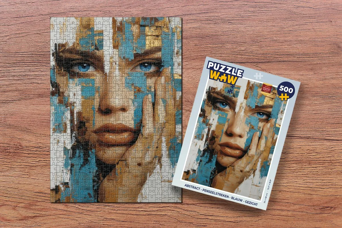 PuzzleWow Abstract Penseelstreken Gezicht Legpuzzel 500 Stuks - Blauw