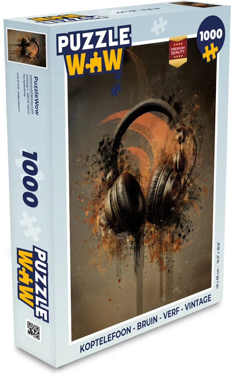 PuzzleWow Koptelefoon Puzzel 1000 Stuks - Vintage Bruin
