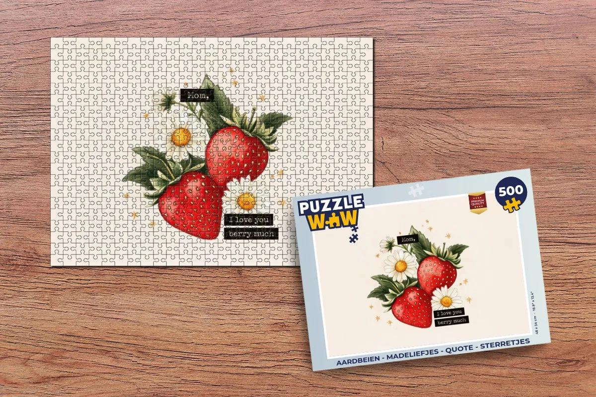 PuzzleWow Legpuzzel 500 Stuks - Aardbeien/Madeliefjes