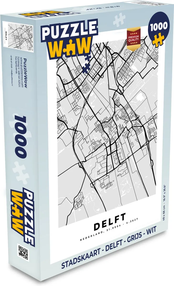 PuzzleWow Stadskaart Delft Legpuzzel 1000 Stuks