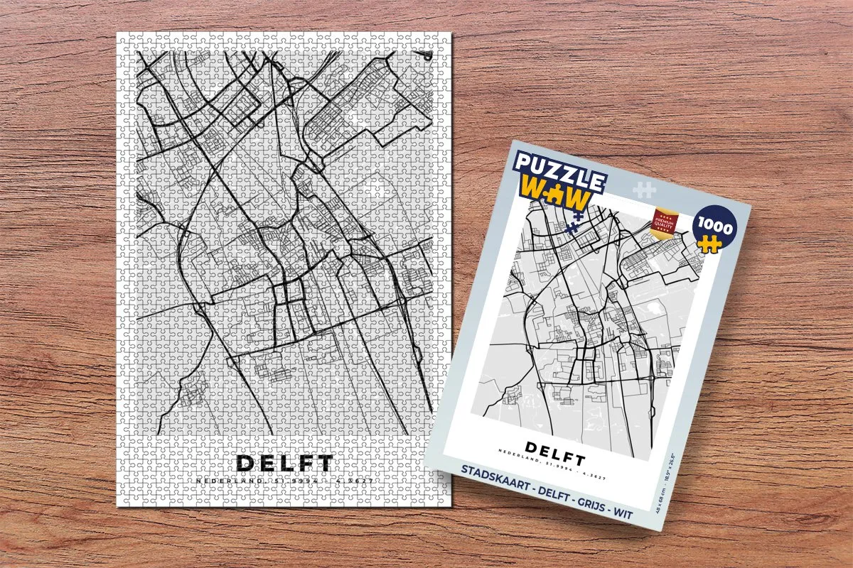 PuzzleWow Stadskaart Delft Legpuzzel 1000 Stuks - Multicolor