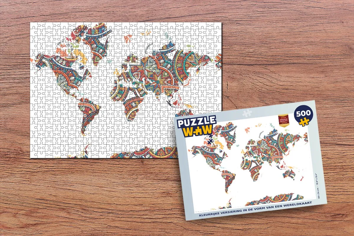 PuzzleWow Wereldkaart Legpuzzel 500 Stuks - Multicolor
