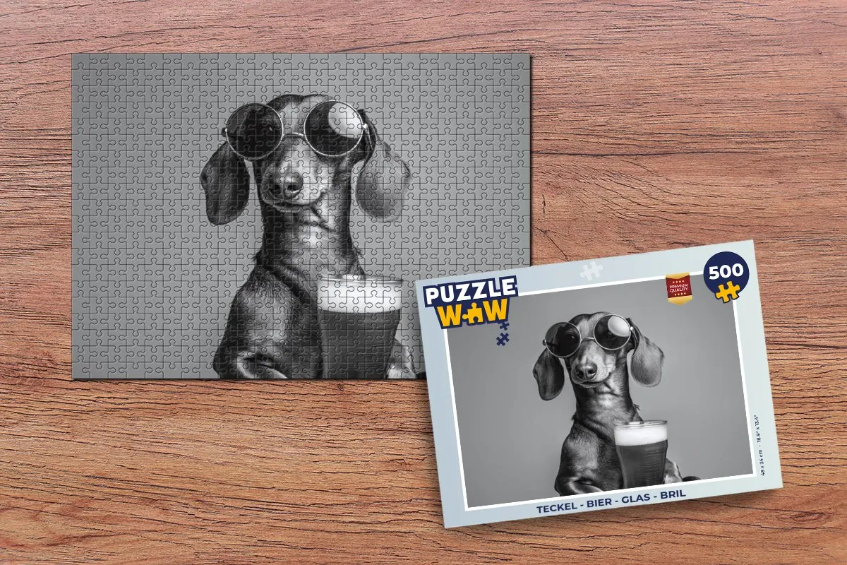 PuzzleWow Teckel Bier Glas Bril Legpuzzel 500 Stuks